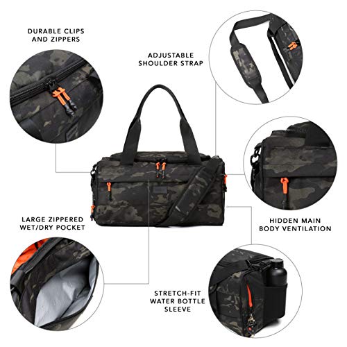 Vooray Boost Duffel, Water-Resistant Gym Bag with Shoe Compartment, Accessory Pockets, Small Overnight Travel Bag, Durable Sports Duffel Men Women 22L