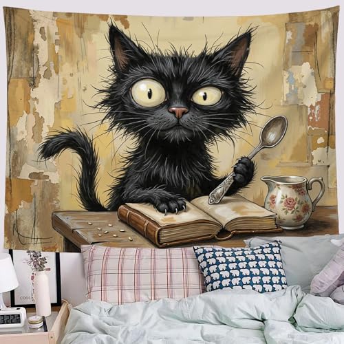 Tapisserie de lecture rétro motif chat decoration murale salon 230x150