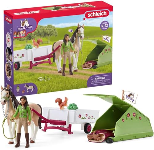 Image of SCHLEICH HORSE CLUB — 42533 Sarah's Camping Adventure Horse Playset, 23-Piece Toy Horse and Trailer Set with Doll and Camping Tent, Horse Toys for Girls and Boys Ages 5+
