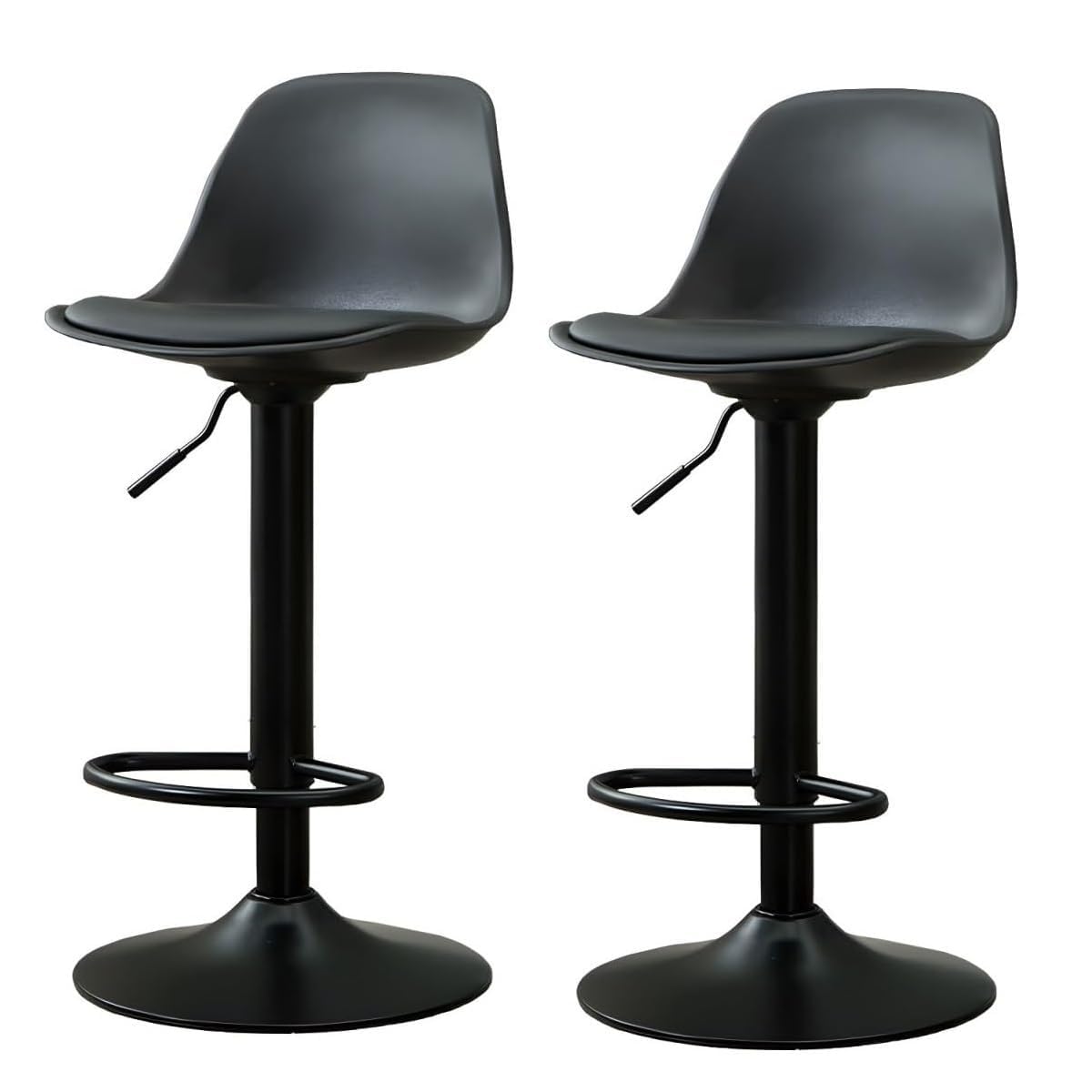 REVOLVING Black Height Adjustable BAR Stool/Kitchen Chair Suitable for Kitchen, Cafeteria, Dining, Office,Shops (Set of 2) (Black Base Dark Grey)