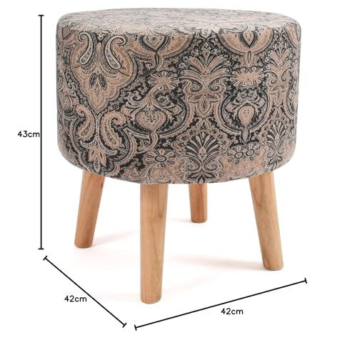 Image of NACIA Printed Ottoman Stool Set of 2 | Soft Cushioned Velvet Pouf Footrest with Wooden Legs | Decorative Seating Stool for Bedroom Living Room Home & Office (16x16x17 Inch, Coffee Damask)