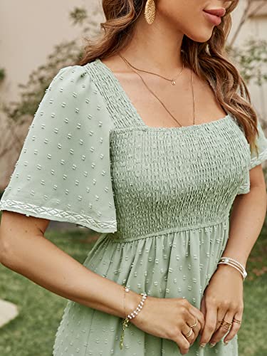 Glamaker Women's Short Sleeve Smocked Square Neck A Line Summer Flowy Maxi Long Dress4