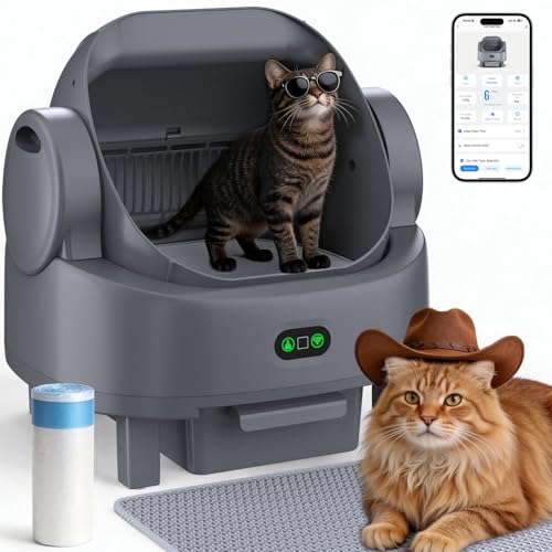Automatic Litter Box, Open Top Large Self Cleaning Cat Litter Box for Multiple Cats, with APP Control/Multiple Safety Sensors/Trash Bag/Litter Mat, Cat Box Automatic Cleaning