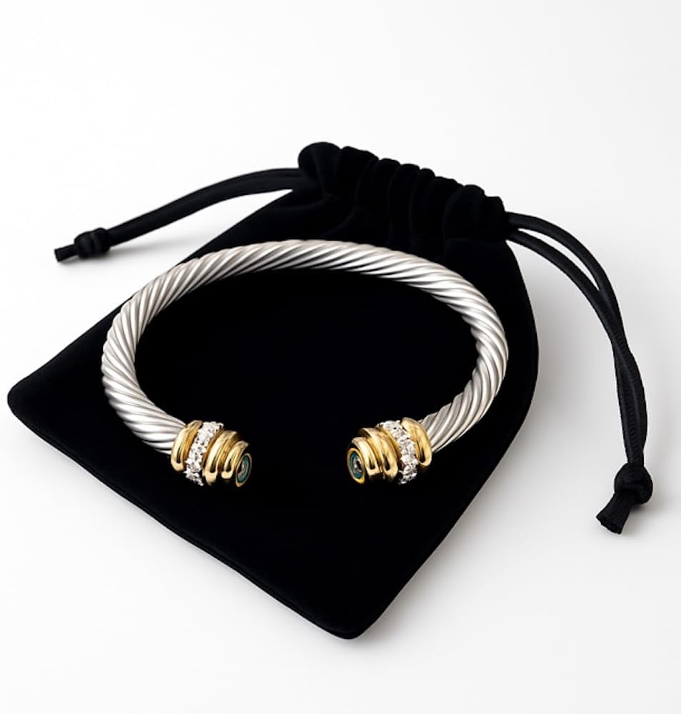 Birthstone Cable Cuff Bracelet for Women - Adjustable Open Cuff, Two-Tone Gold & Silver Twisted Bangle, Classic Stackable Jewelry Gift