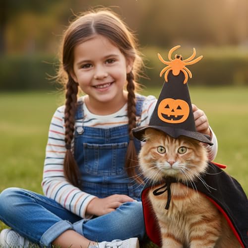 Disfraz Halloween 2 piezas con capa y sombrero para mascotas miniatura 6