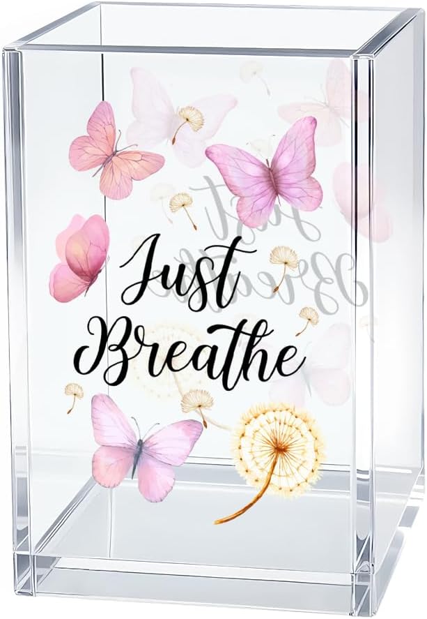 Just Breathe Acrylic Makeup Brush Holder Pen Holder Desk Organizer