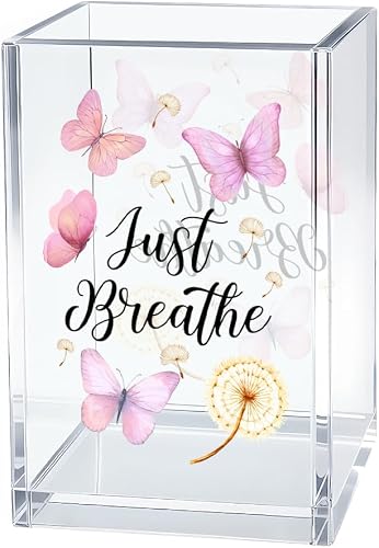 Clear Acrylic Pen Holder with Butterfly Dandelion Design