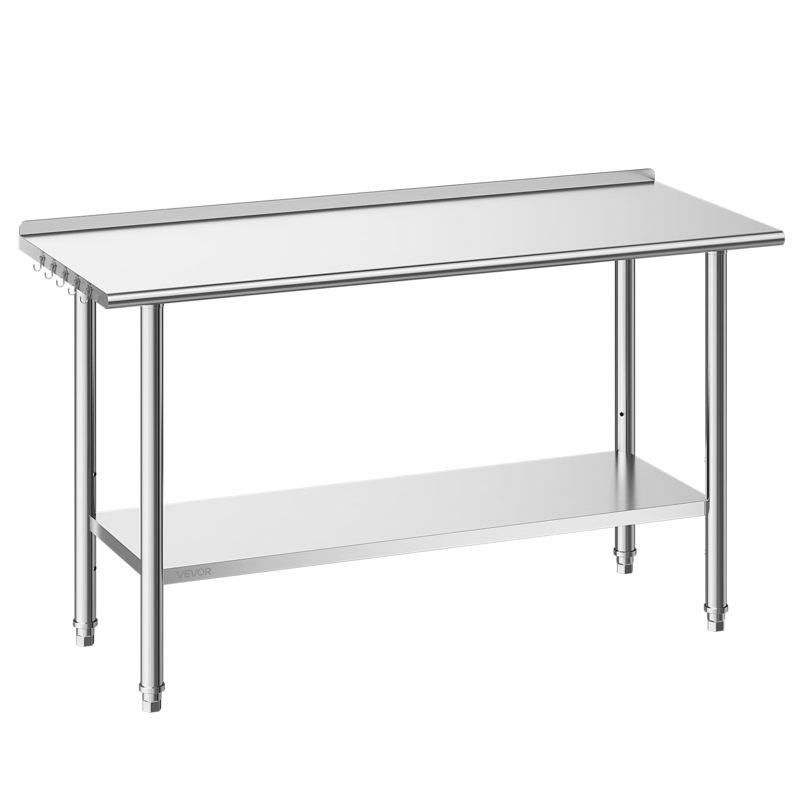 VEVOR Tavolo da Lavoro per Cucina in Acciaio Inox, Tavolo di Preparazione da Cucina 152,4 x 61 cm Isola Centrale per Catering Bar Hotel Ristorante Banchetti Banco da 2 Ripiani con Alzatina Senza Ruote