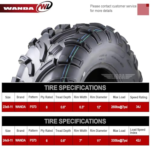 Image of WANDA UTV ATV Tires 23x8-11 Front & 24x9-11 Rear /6PR P373 Lit Mud