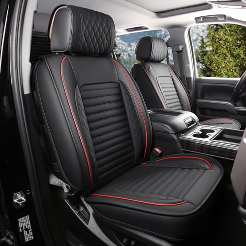 Image of JOJOBAY Chevy Silverado Seat Covers,GMC Sierra Seat Covers,Custom Fit 2007-2026 1500 2500HD 3500HD Crew Double Extended Regular Cab,LT LZT RST Trail Boss(Full Set,Black Red)
