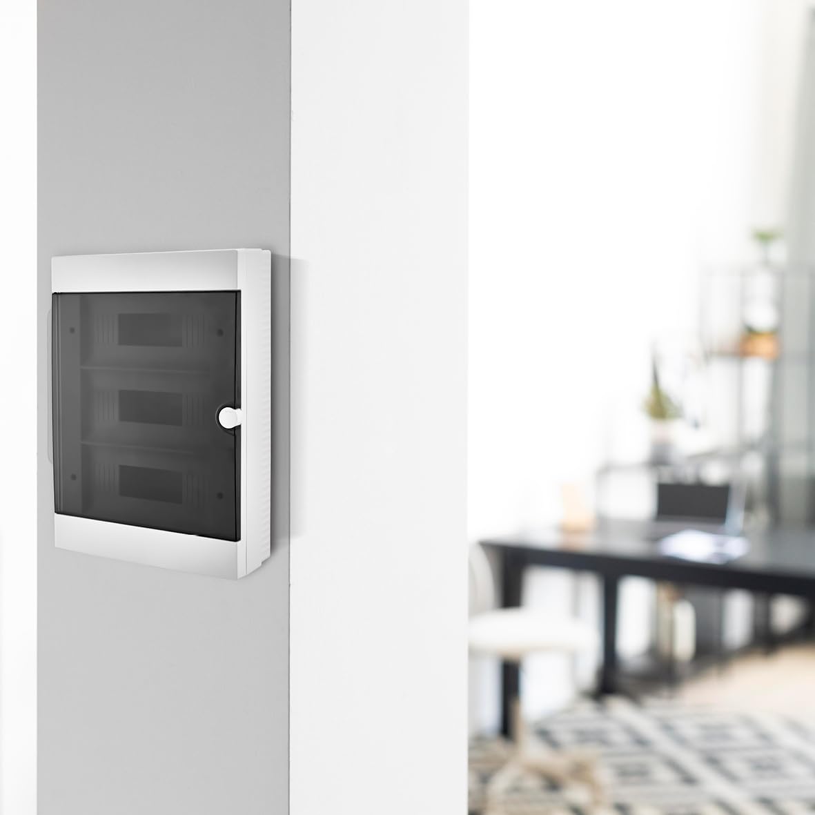Lion Electric Armario de 2 filas, caja de fusibles de 24 módulos, color blanco, para interruptor de instalación eléctrica IP40, caja de distribución con riel y puerta transparente para todos los