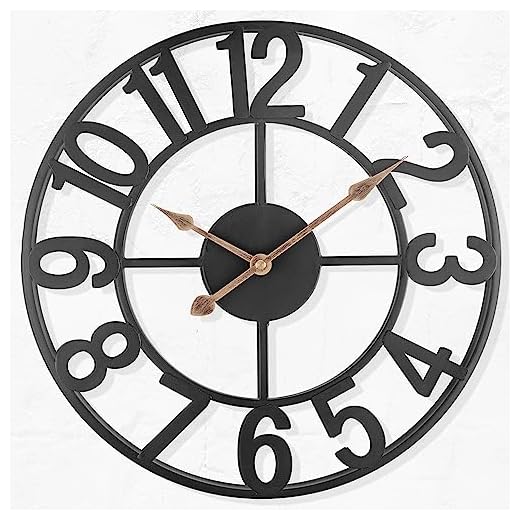 14 Inch Farmhouse Wall Clocks for Living Room Decor, Silent Analog Battery Operated Wall Clock, Modern Round Black Rustic Decorative Wall Clock Indoor Outdoor
