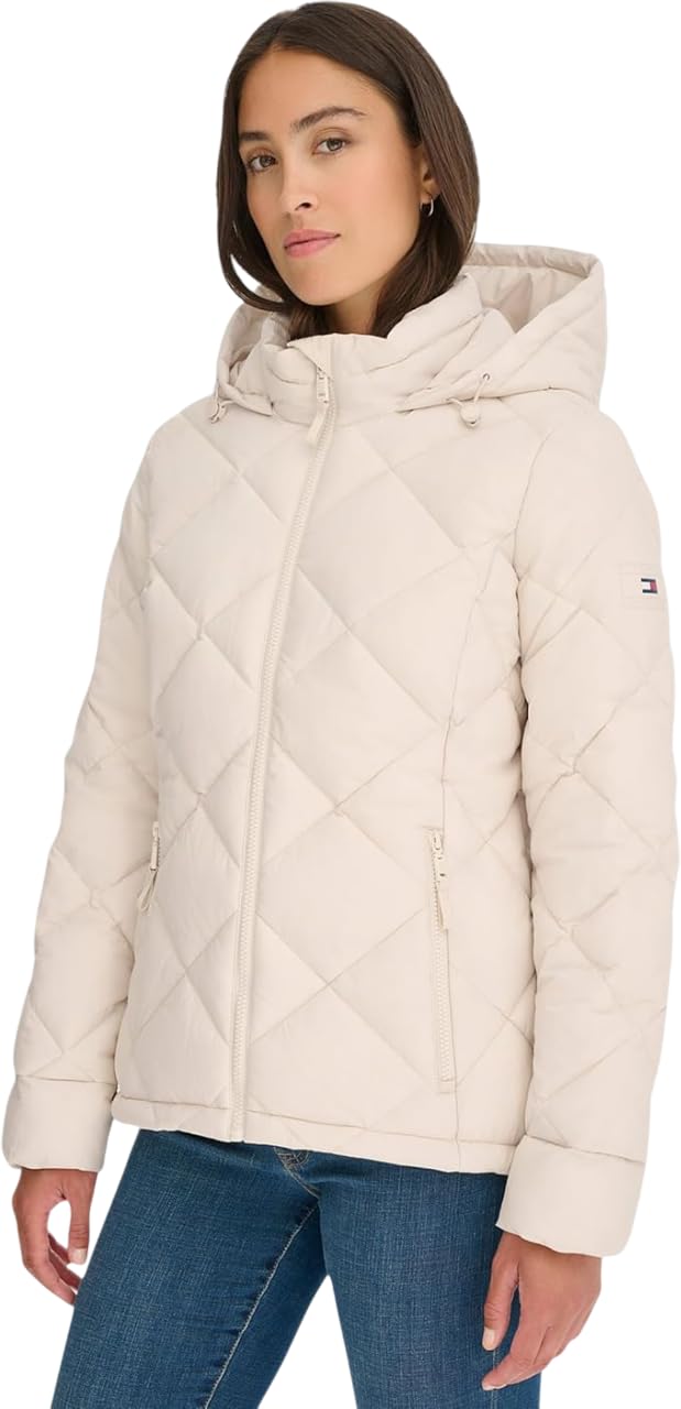 Tommy Hilfiger Women's Every Day Essential Lightweight Coat Down Alternative, Whitesand, L