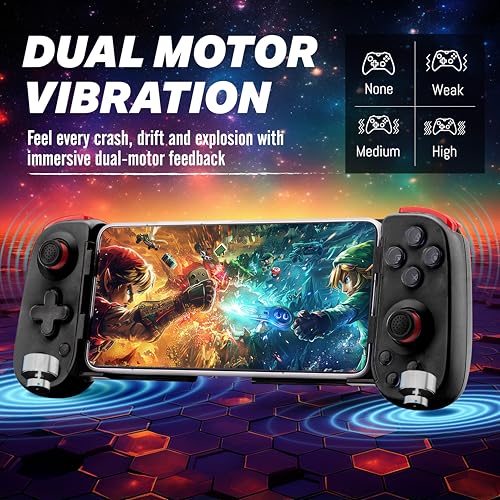 Image of NITHO Wireless Mobile Gaming Controller for iOS & Android Phones, PC, Tablets, Switch | Adjustable Size, Turbo, RGB LED lights, Gamepad for Cloud Gaming, PS Remote Play, Arcade MFI Games