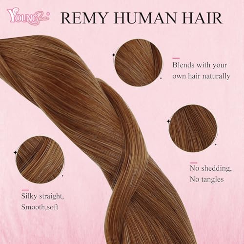 Image of YoungSee Nano Ring Hair Extensions Human Hair Copper Nano Hair Extensions Real Human Hair Copper Nanoring Extension 20 Inch for Long Hair Silky Straight 25s 25g