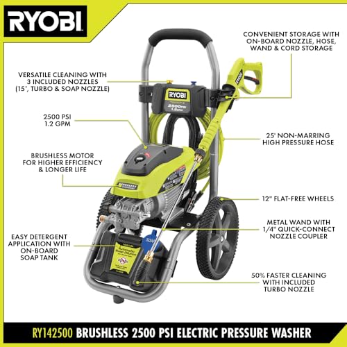 Image of RYOBI 2500 PSI 1.2 GPM High Performance Cold Water Electric Pressure Washer