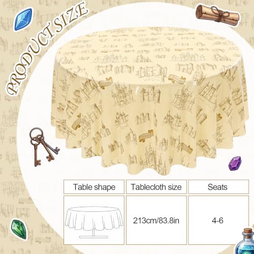 Image of Hahafelt 3 Pcs Magical Wizard Plastic Tablecloth 84 Inch Round Disposable Wizards Themed Halloween Table Cloth Magical Vintage Castle Circular Table Cover for Halloween Witch Birthday Party Supplies