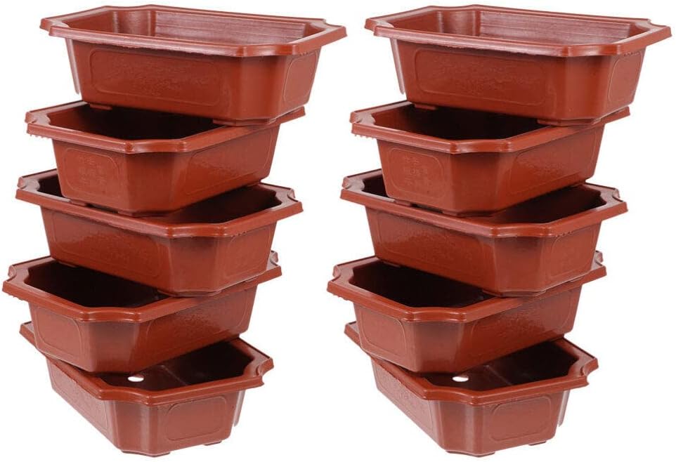 DOITOOL 10pcs Rectangular Bonsai Pots Plastic Flowerpot Plant Pot with Drainage Hole Bonsai Tree Succulent Windowsill Planter for Office Gardening, 9.44X6.49X3.14In