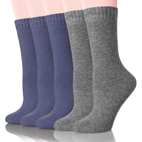 Image of Velice Wool Socks for Women Merino Wool Boot Hiking Thick Thermal Warm Winter Crew Cushion Cozy Work Socks 5 Pairs