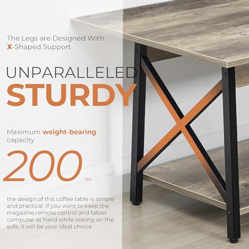 Image of GreenForest Coffee Table with Storage, 43 inch Large Modern Coffee Tables for Living Room, X-Frame Design Farmhouse Coffee Table Space Saving Living Room Tables, Easy Assembly, Grey Wash
