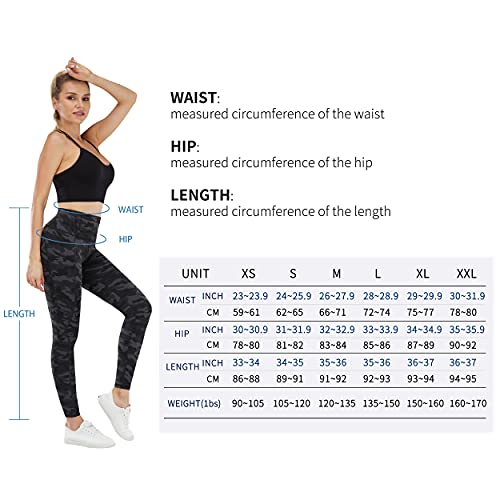 Phisockat Women's High Waist Yoga Pants With Pockets, Leggings With Pockets, Tummy Control Workout Yoga Leggings (Black&Grey Camo, Large) #TOP5