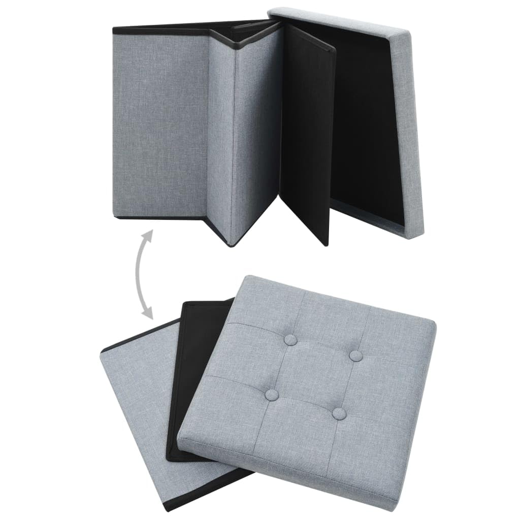 Genérico Taburetes almacenaje Plegables 2 uds Lino sintético Gris Claro,Sillas,Taburetes y sillas plegables-247080