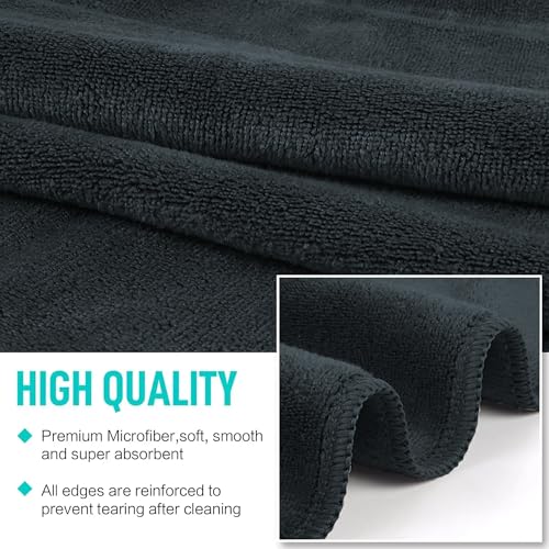 Image of 400 GSM Microfiber Cloth for Car Drying (Pack of 2) - 60x40cm Car Cleaning Cloth Superior Softness, Super Water Absorbent Towel for Car, Bike and Household Cleaning - Black
