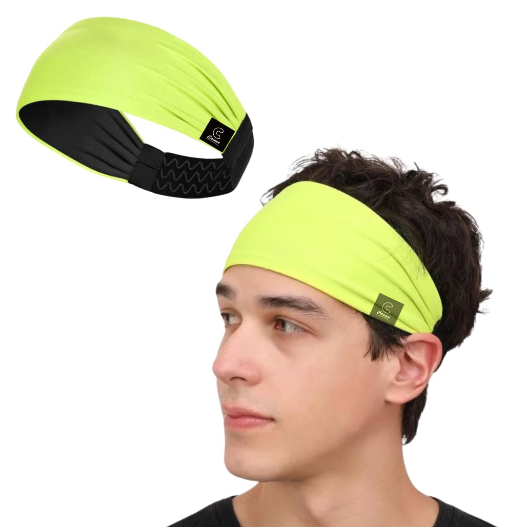 Caiuse Multi-Purpose Reversible Headband, Stylish Sweat Band, Quick Dry, Sweat Wicking, Long Hair, Wide Snug Fit, Elastic Hairband for Sports, Running, Gym, Yoga, Badminton