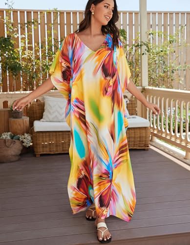 Image of NFVNKJ Women's Plus Size Beach Lounge Kaftan Maxi Dress Swimsuit Coverup for Women