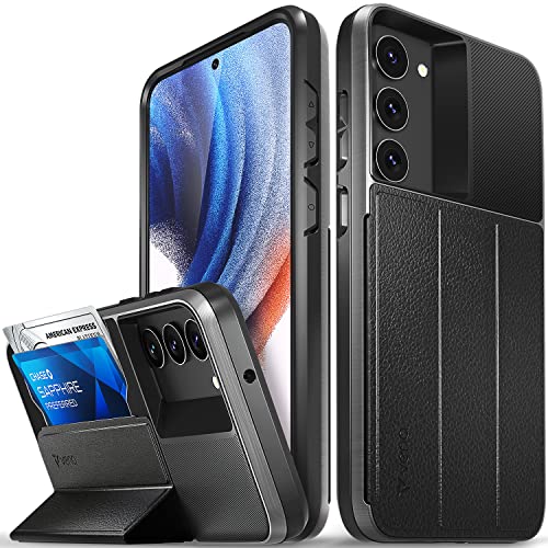 VENA vCommute Wallet Case Compatible with Samsung Galaxy S23 Plus (2023) (Military Grade Drop Protection) Flip Leather Cover Card Slot Holder with Kickstand - Space Gray