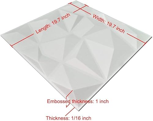 Vista 7 de Art3d 3D Revestimiento con textura 3D para pared, color gris diamante, 19.7 x 19.7 pulgadas (12 unidades), Blanco, A10038 Blanco nieve