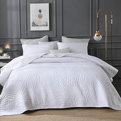 UVCMDUI Couvre Lit en Coton, Boutis Matelassé avec 2 Taies d'oreiller, Douce Boutis Couvre Lit pour Boxspring & Canapé Grand,Blanc,250x270cm Cover