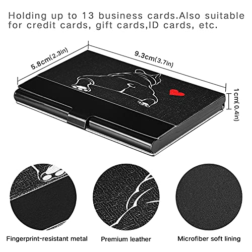 ALAZA Bulldog Pupppy Dog French Business Card Holder Leather, Stainless Steel Slim Pocket Wallet Business Card Carrier Case Holder3
