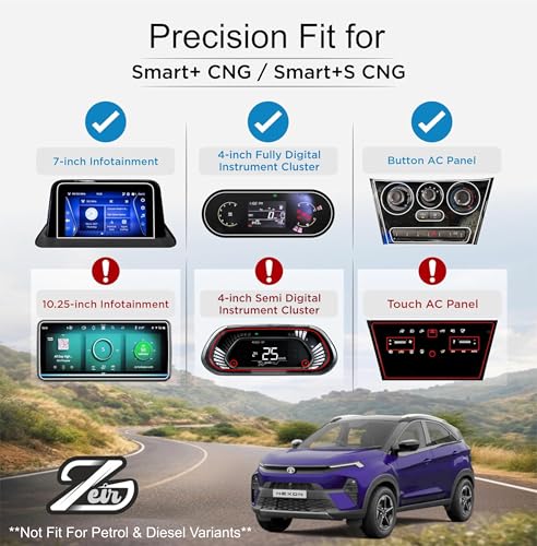 Image of ZEIR [4 PACK Screen Protector For TATA NEXON CNG 2023+ - SMART+ & SMART + S - 7 INCH INFOTAINMENT + 4 Inch INSTRUMENT + DIGITAL STEERING + Button AC CONTROL GUARD || Only Compatible with CNG Models Nexon 2026 Accessories [Not Tempered Glass]