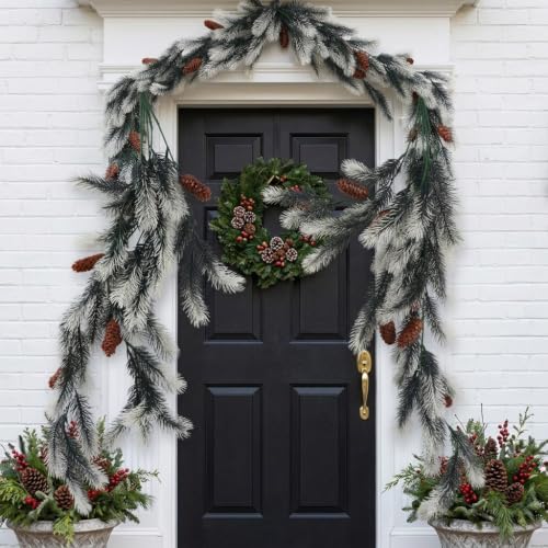 Image of HASTHIP 2Pcs Artificial Christmas Teardrop Swags with Pine Cones