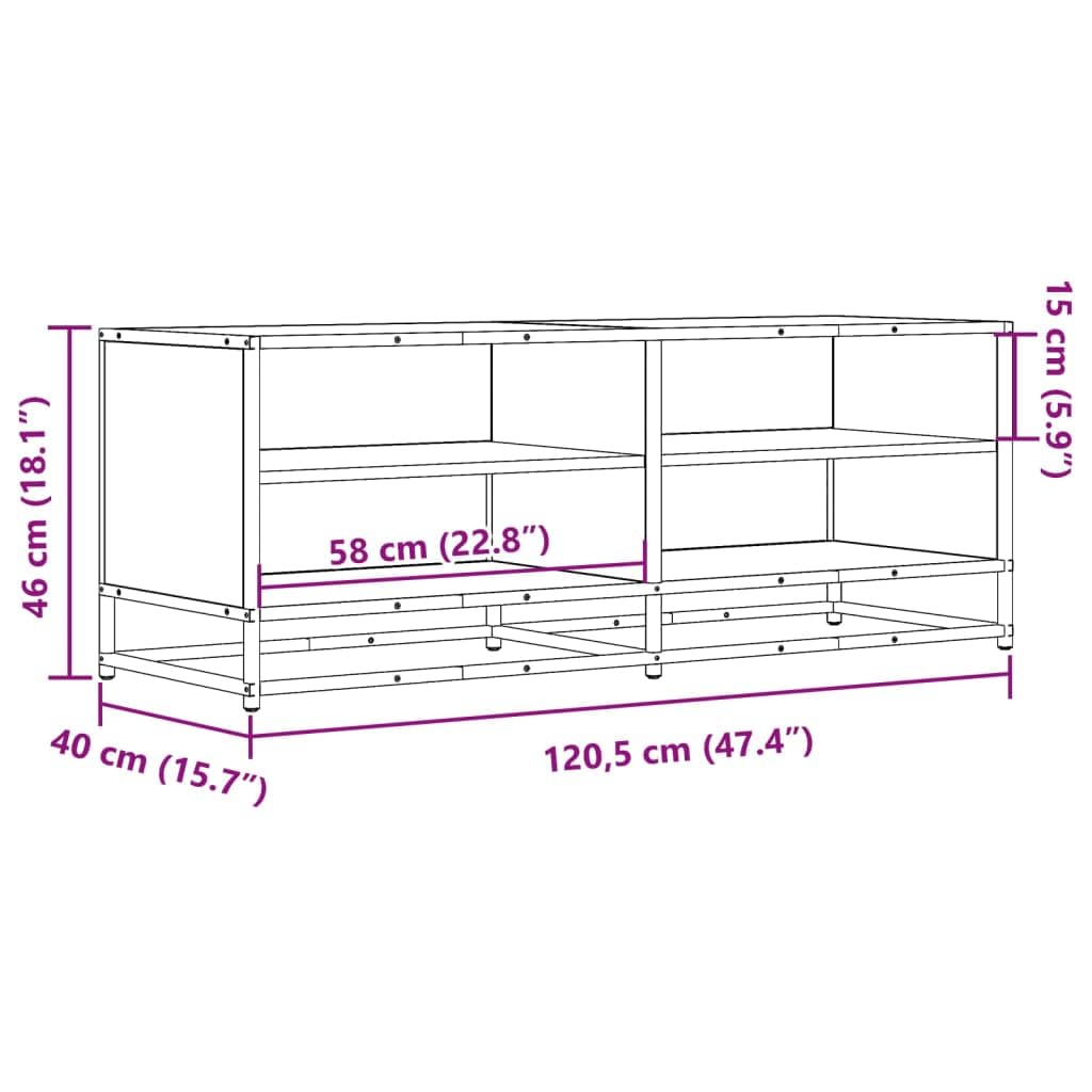 Mobile TV in rovere Sonoma con struttura in metallo, 120,5 x 40 x 46 cm, in legno, con spazio e ripiano, per soggiorno, camera da letto, home theater