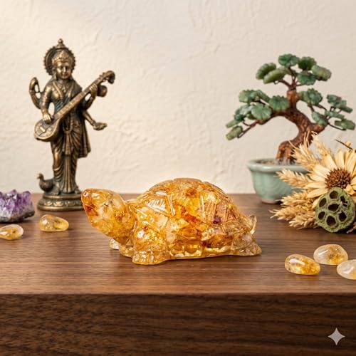 Image of Natural Citrine Tortoise (Kachhua) 2.7x1 Inch | Citrine Gemstone Turtle for Good Luck & Wealth | Vastu Feng Shui Decor for Home Office Living Room | Housewarming Gift