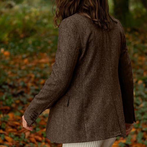 Women's Vintage Herringbone Blazer Jacket Notch Lapel Retro Single Breasted Flap Pocket Casual Party Classic4