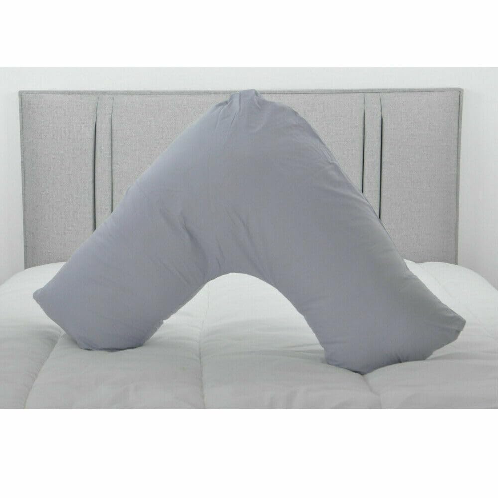 Lancashire Bedding Women's Grey Premium Orthopaedic Hollowfibre V Shape Nursing, Pregnancy Pillow With Cover - Back & Neck Support Cushion From Made In The Uk (Grey)