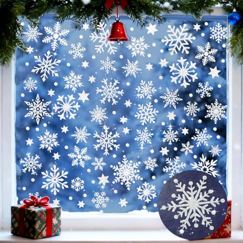 BETESSIN Schneeflocken Fensterbilder Weihnachten Silber Glitzer - 6...