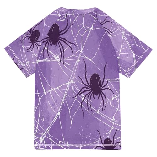 Boys Short Sleeve T-Shirts Spider Spiderweb Purple Rashguard Kids Swim Shirts Sun UPF 50+2