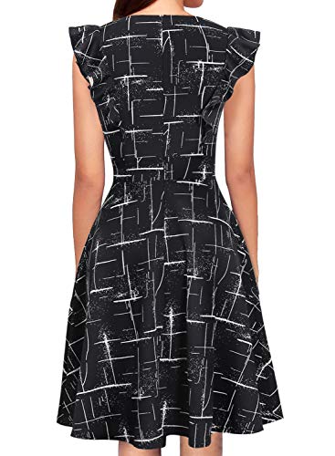 Image of YATHON Women's Vintage Ruffle Sleeve Floral A Line Cocktail Party Dresses
