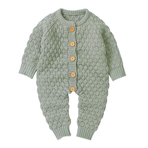 Youmymine Newborn Baby Boy Girl Sweater Knitted Romper Warm Winter Button Bodysuit Long Sleeve Jumpsuit (0-6Months, Green)
