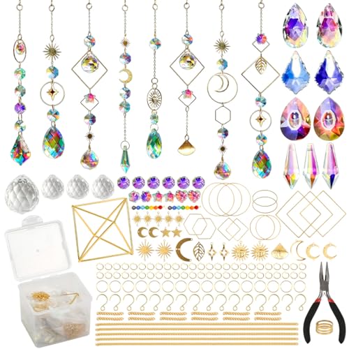 MOPLA 400 Stück Sonnenfänger Kristall Bastelset DIY Suncatcher Kristall Windspiel mit Regenbogenprisma Fensterdeko Hängend Kristalle für Garten Outdoor Zuhause Lichtfänger Basteln Set