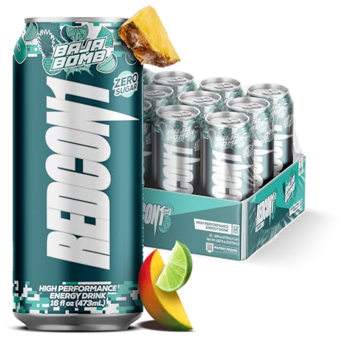 REDCON1 Energy High Performance Drink Baja Bomb - Zero Sugar Energy Drink with Alpha GPC Nootropic - 200mg of Natural Caffeine from Green Coffee Beans - Vitamin B6 B12 & B5 to Boost Mood (12 ct)