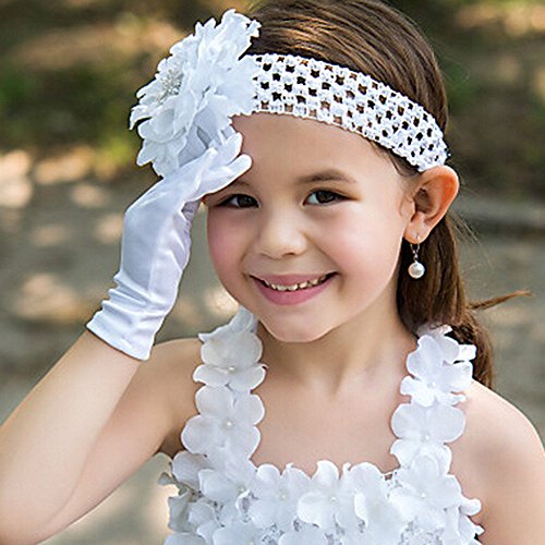 image for Ever Fairy Girl's Holiday, Wedding, or Pageant White Satin Gloves Prin