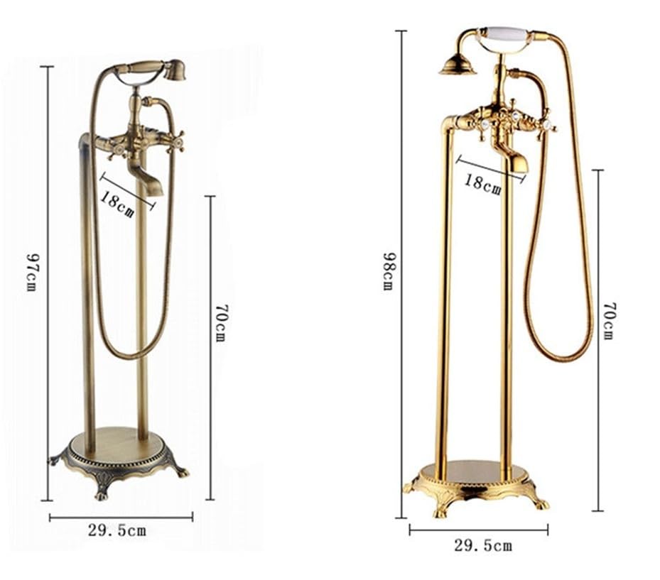 Robinet de baignoire sur pied avec douchette et ensemble de douche double poignée laiton