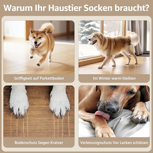 PICK FOR LIFE Hundesocken 2 Paar Anti-Rutsch Socken für Hunde Doppelseitige mit Verstellbaren Riemen für Innenbereich (Braun, L)