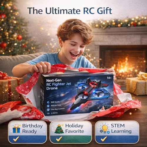 Image of RC Fighter Plane, 2.4GHz Foam Remote Control Airplane - Easy-Fly Gyro Stabilized RC Jet for Kids & Adults, LED Lights, Stunts, Long Range, Ready-to-Fly