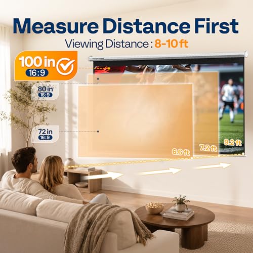 Image of VIVOHOME 100 Inch 16:9 Pull Down Projector Screen, HD 4K Retractable Movie Screen for Indoor Home Theater and Office, Manual Projection Screen with Auto Locking (87W x 49H Inch Display Area), White